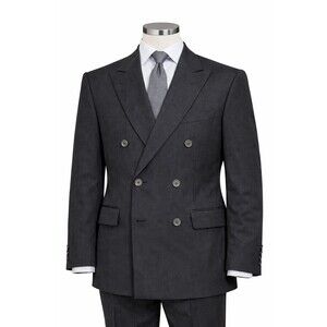 Size-XXL Nino Cerruti Royale Blazer 50R Black Stripe Double Breasted Mens Coat